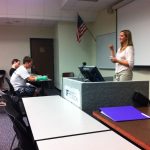 Jessica Hinkle delivers a lecture to students