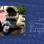 Sheldon Anderson in front of the UF gator statue, superimposed over the Gator Engineering logo